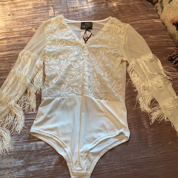 Tops - White Lace Fringe Bodysuit
